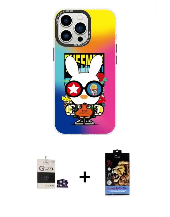 ieg™ iPhone 14 Pro Max Kılıf Siluet Çizgi Koleksiyonu - Siyah Buffer Hayalet Cam Ekran Koruyucu + Bilvis Titan Kamera Lens - GS
