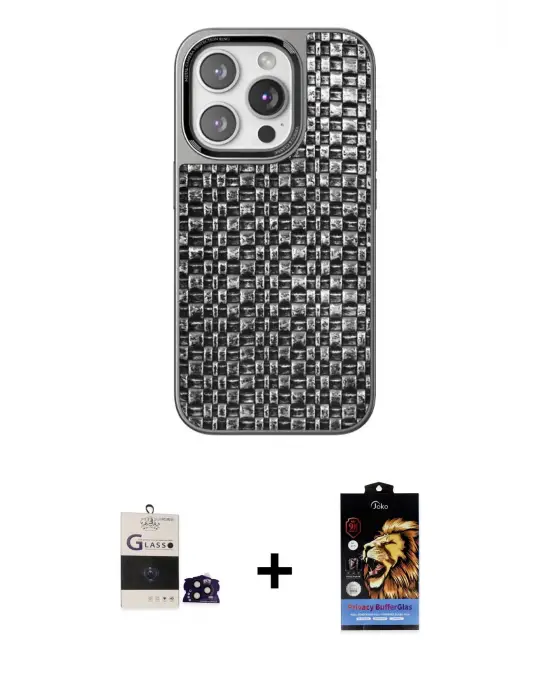 ieg™ iPhone 14 Pro Max Kılıf Siluet Form Serisi - Siyah Buffer Hayalet Cam Ekran Koruyucu + Bilvis Titan Kamera Lens - SH