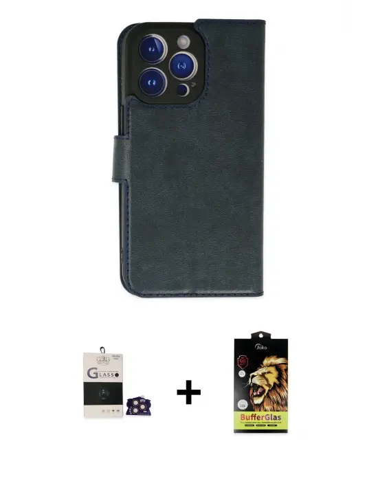 ieg™ iPhone 14 Pro Max Kılıf Siluet Işık Serisi - Siyah Buffer Cam Ekran Koruyucu + Bilvis Titan Kamera Lens - GD