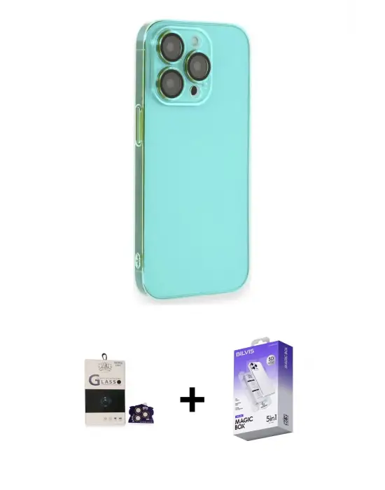 ieg™ iPhone 14 Pro Max Kılıf Siluet Minimal Özel Seri - Siyah Bilvis 5in1 3D Magic Cam Ekran Koruyucu + Bilvis Titan Kamera Lens - GD