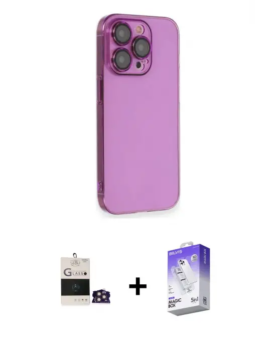 ieg™ iPhone 14 Pro Max Kılıf Siluet Minimal Özel Seri - Siyah Bilvis 5in1 3D Magic Cam Ekran Koruyucu + Bilvis Titan Kamera Lens - GD