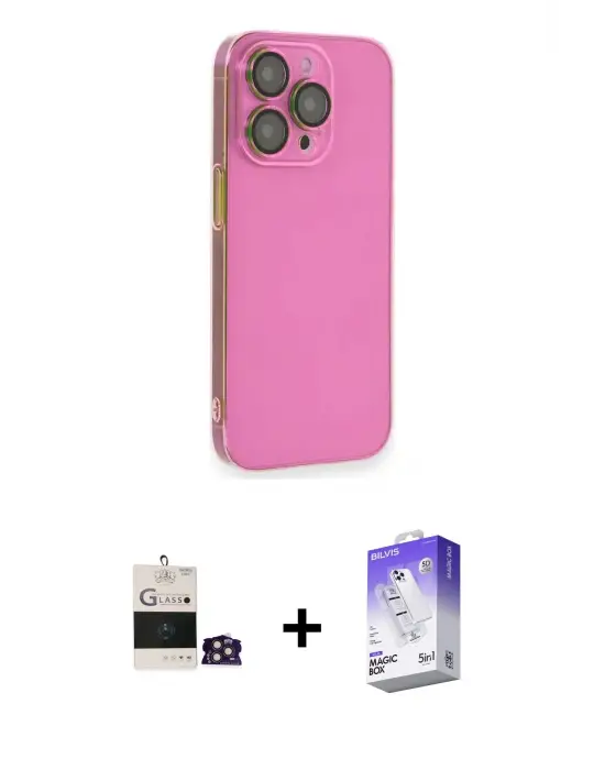 ieg™ iPhone 14 Pro Max Kılıf Siluet Minimal Özel Seri - Siyah Bilvis 5in1 3D Magic Cam Ekran Koruyucu + Bilvis Titan Kamera Lens - GD