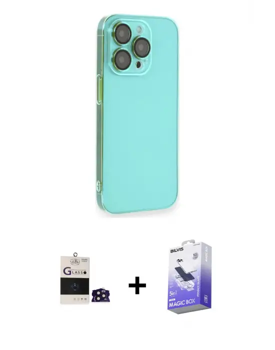 ieg™ iPhone 14 Pro Max Kılıf Siluet Minimal Özel Seri - Siyah Bilvis 5in1 5D Magic Hayalet Cam Ekran Koruyucu + Bilvis Titan Kamera Lens - DNMR
