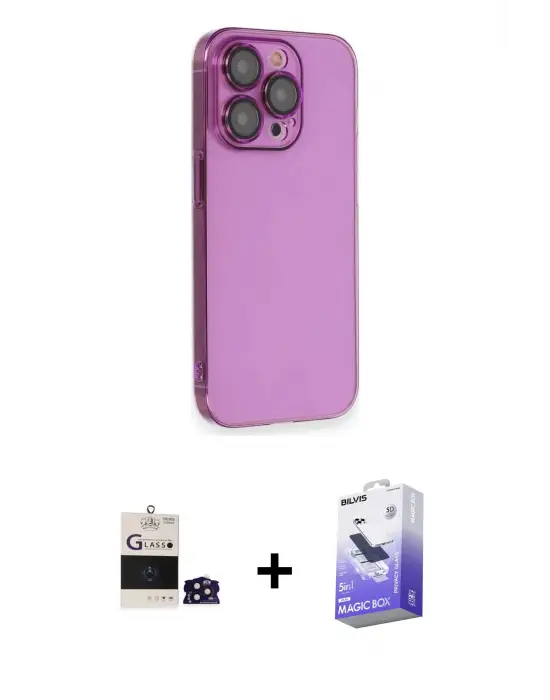 ieg™ iPhone 14 Pro Max Kılıf Siluet Minimal Özel Seri - Siyah Bilvis 5in1 5D Magic Hayalet Cam Ekran Koruyucu + Bilvis Titan Kamera Lens - DNMR