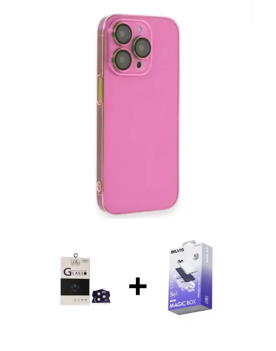 ieg™ iPhone 14 Pro Max Kılıf Siluet Minimal Özel Seri - Siyah Bilvis 5in1 5D Magic Hayalet Cam Ekran Koruyucu + Bilvis Titan Kamera Lens - DNMR
