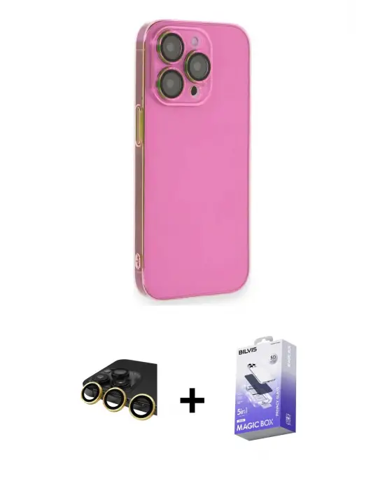 ieg™ iPhone 14 Pro Max Kılıf Siluet Minimal Özel Seri - Siyah Bilvis 5in1 5D Magic Hayalet Cam Ekran Koruyucu + Raze Metal Kamera Lens - GD