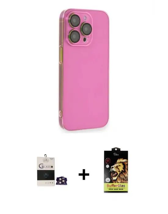 ieg™ iPhone 14 Pro Max Kılıf Siluet Minimal Özel Seri - Siyah Buffer Cam Ekran Koruyucu + Bilvis Titan Kamera Lens - GD