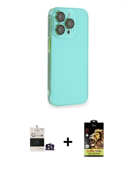 ieg™ iPhone 14 Pro Max Kılıf Siluet Minimal Özel Seri - Siyah Buffer Cam Ekran Koruyucu + Bilvis Titan Kamera Lens - GD