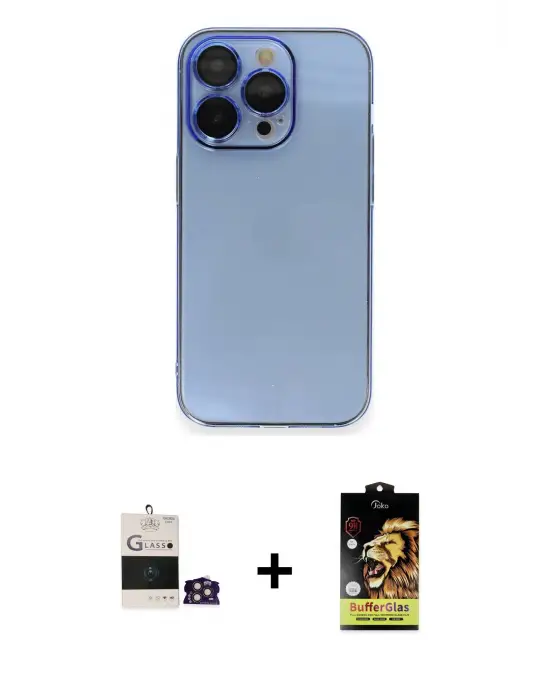 ieg™ iPhone 14 Pro Max Kılıf Siluet Minimal Özel Seri - Siyah Buffer Cam Ekran Koruyucu + Bilvis Titan Kamera Lens - GD