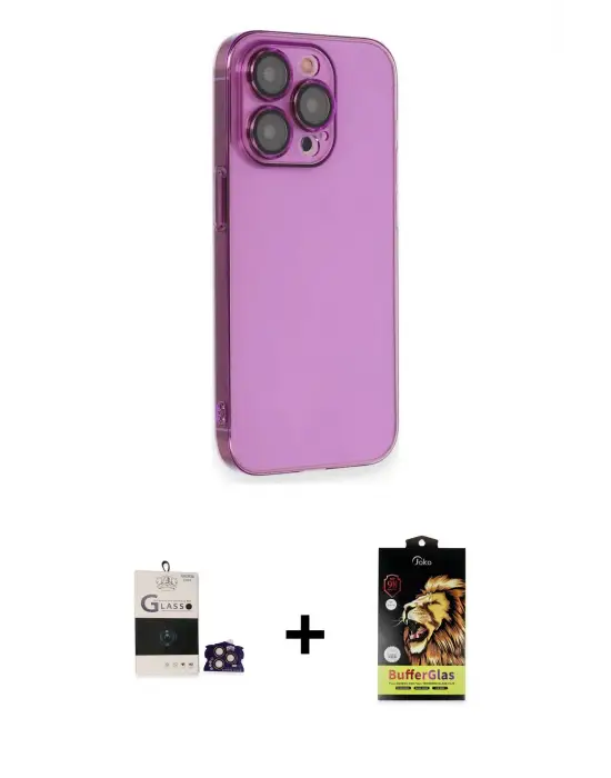 ieg™ iPhone 14 Pro Max Kılıf Siluet Minimal Özel Seri - Siyah Buffer Cam Ekran Koruyucu + Bilvis Titan Kamera Lens - GD