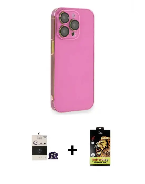 ieg™ iPhone 14 Pro Max Kılıf Siluet Minimal Özel Seri - Siyah Buffer Cam Ekran Koruyucu + Bilvis Titan Kamera Lens - GS