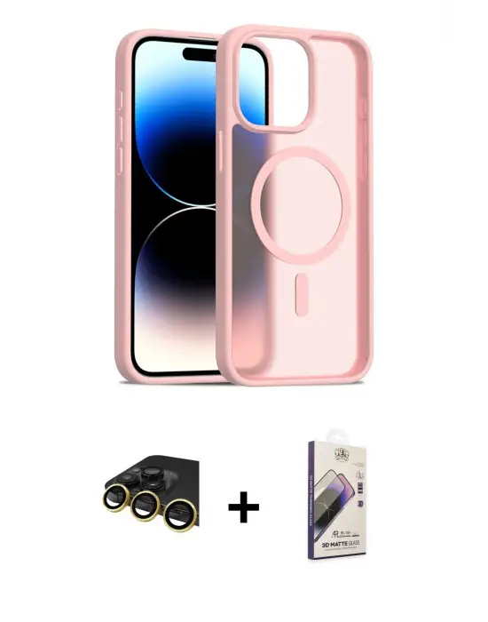 ieg™ iPhone 14 Pro Max Kılıf Siluet Minimal Prime - Siyah Bilvis 3D Mat Cam Ekran Koruyucu + Raze Metal Kamera Lens - GD