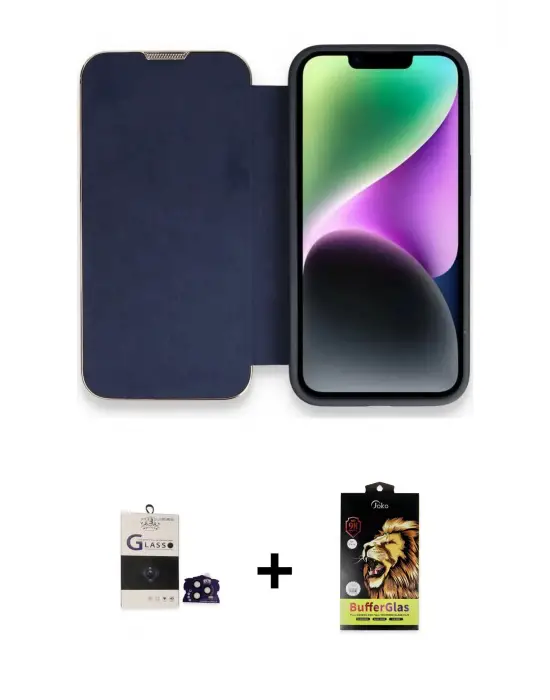 ieg™ iPhone 14 Pro Max Kılıf Siluet Minimal Serisi - Siyah Buffer Cam Ekran Koruyucu + Bilvis Titan Kamera Lens - SH