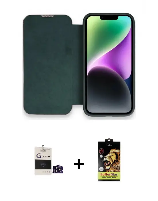 ieg™ iPhone 14 Pro Max Kılıf Siluet Minimal Serisi - Siyah Buffer Cam Ekran Koruyucu + Bilvis Titan Kamera Lens - SH