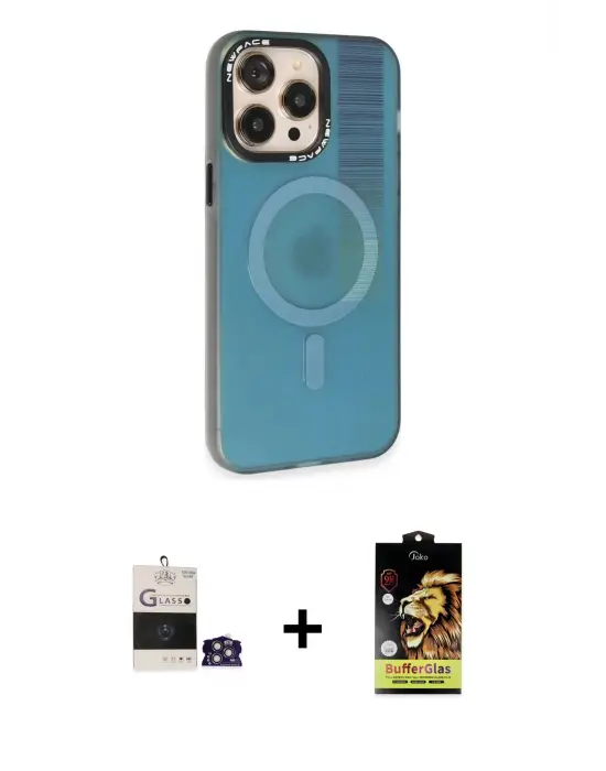 ieg™ iPhone 14 Pro Max Kılıf Siluet Modern Koleksiyonu - Siyah Buffer Cam Ekran Koruyucu + Bilvis Titan Kamera Lens - GS