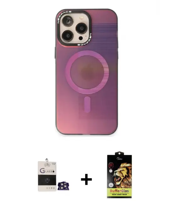 ieg™ iPhone 14 Pro Max Kılıf Siluet Modern Koleksiyonu - Siyah Buffer Cam Ekran Koruyucu + Bilvis Titan Kamera Lens - GS