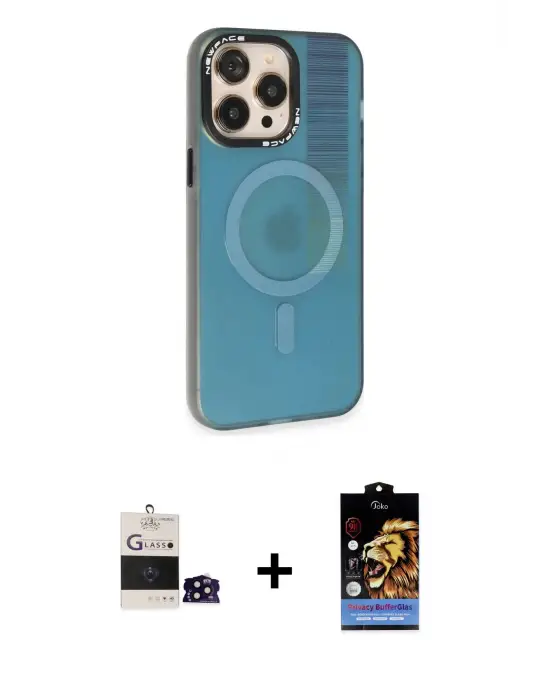 ieg™ iPhone 14 Pro Max Kılıf Siluet Modern Koleksiyonu - Siyah Buffer Hayalet Cam Ekran Koruyucu + Bilvis Titan Kamera Lens - SH