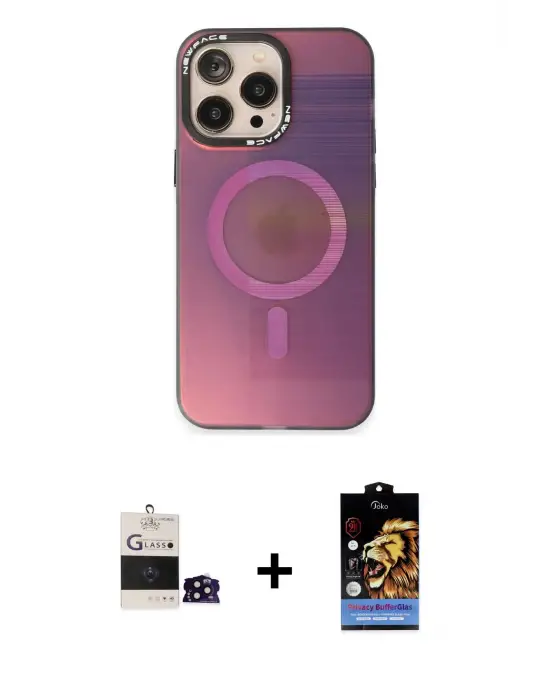 ieg™ iPhone 14 Pro Max Kılıf Siluet Modern Koleksiyonu - Siyah Buffer Hayalet Cam Ekran Koruyucu + Bilvis Titan Kamera Lens - SH