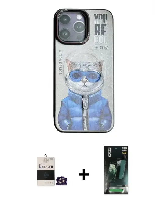 ieg™ iPhone 14 Pro Max Kılıf Siluet Modern Özel Seri - Siyah 360 Mat Full Body Arka Koruyucu + Bilvis Titan Kamera Lens - GD