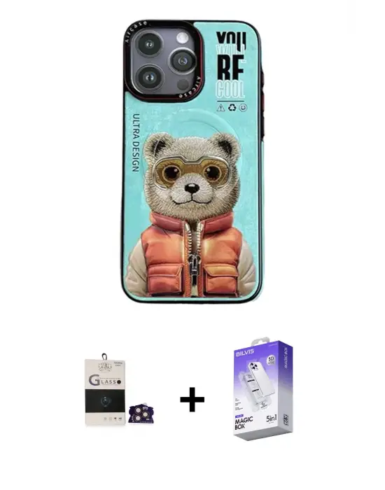 ieg™ iPhone 14 Pro Max Kılıf Siluet Modern Özel Seri - Siyah Bilvis 5in1 3D Magic Cam Ekran Koruyucu + Bilvis Titan Kamera Lens - GD