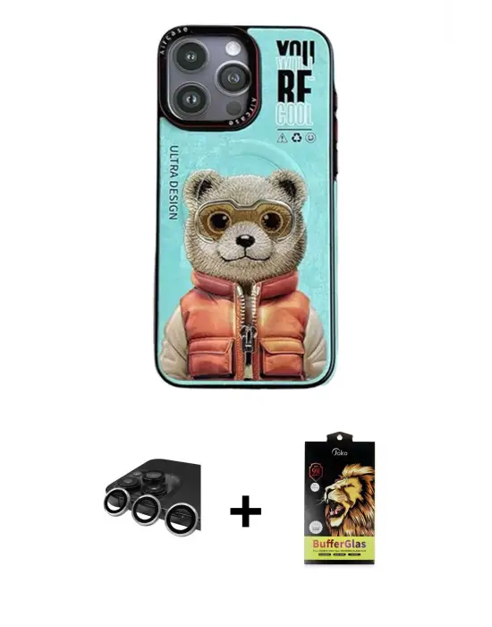 ieg™ iPhone 14 Pro Max Kılıf Siluet Modern Özel Seri - Siyah Buffer Cam Ekran Koruyucu + Raze Metal Kamera Lens - GS