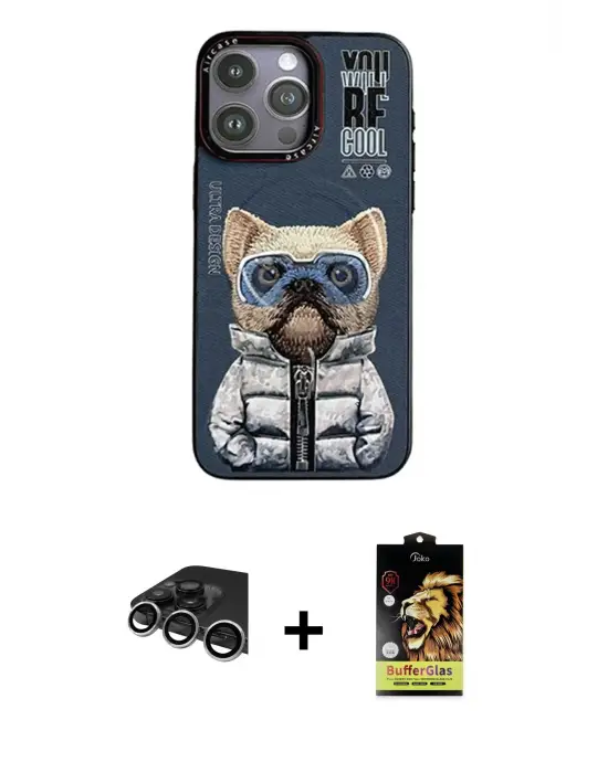 ieg™ iPhone 14 Pro Max Kılıf Siluet Modern Özel Seri - Siyah Buffer Cam Ekran Koruyucu + Raze Metal Kamera Lens - GS