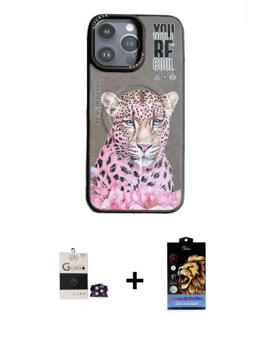 ieg™ iPhone 14 Pro Max Kılıf Siluet Modern Özel Seri - Siyah Buffer Hayalet Cam Ekran Koruyucu + Bilvis Titan Kamera Lens - GD