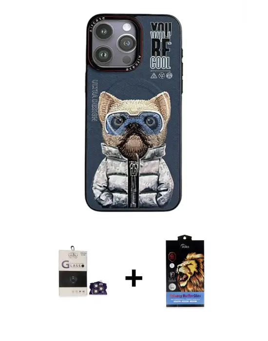 ieg™ iPhone 14 Pro Max Kılıf Siluet Modern Özel Seri - Siyah Buffer Hayalet Cam Ekran Koruyucu + Bilvis Titan Kamera Lens - GS