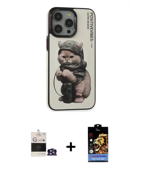 ieg™ iPhone 14 Pro Max Kılıf Siluet Modern Özel Seri - Siyah Buffer Hayalet Cam Ekran Koruyucu + Bilvis Titan Kamera Lens - GS