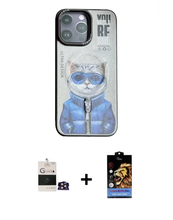 ieg™ iPhone 14 Pro Max Kılıf Siluet Modern Özel Seri - Siyah Buffer Hayalet Cam Ekran Koruyucu + Bilvis Titan Kamera Lens - GD