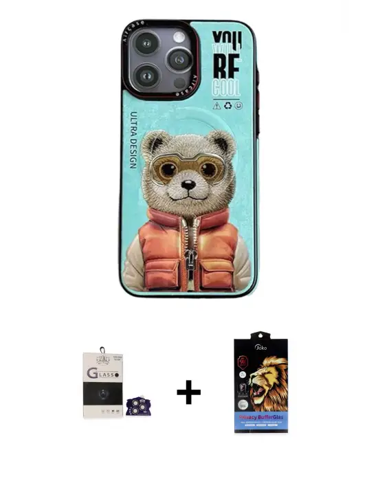 ieg™ iPhone 14 Pro Max Kılıf Siluet Modern Özel Seri - Siyah Buffer Hayalet Cam Ekran Koruyucu + Bilvis Titan Kamera Lens - GS