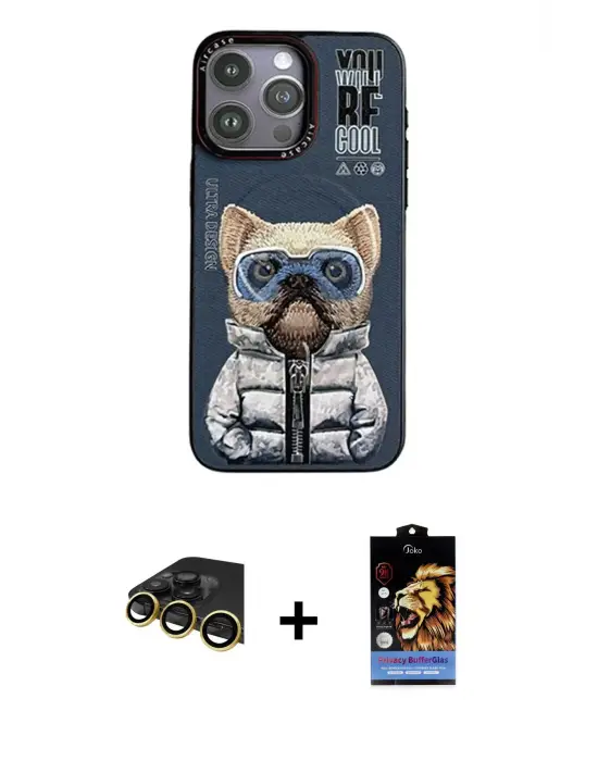 ieg™ iPhone 14 Pro Max Kılıf Siluet Modern Özel Seri - Siyah Buffer Hayalet Cam Ekran Koruyucu + Raze Metal Kamera Lens - GD