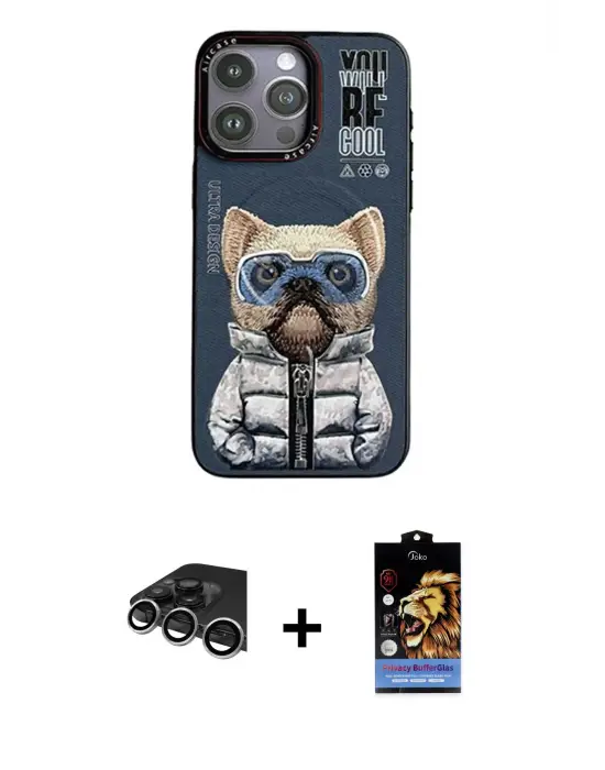 ieg™ iPhone 14 Pro Max Kılıf Siluet Modern Özel Seri - Siyah Buffer Hayalet Cam Ekran Koruyucu + Raze Metal Kamera Lens - GS