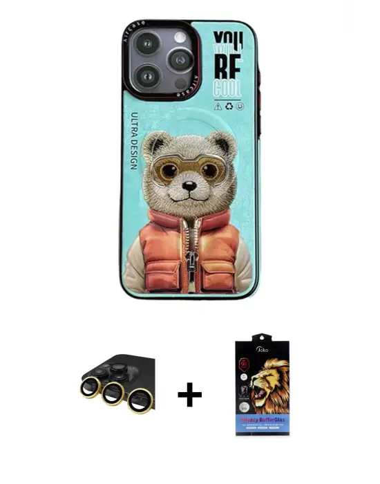 ieg™ iPhone 14 Pro Max Kılıf Siluet Modern Özel Seri - Siyah Buffer Hayalet Cam Ekran Koruyucu + Raze Metal Kamera Lens - GD