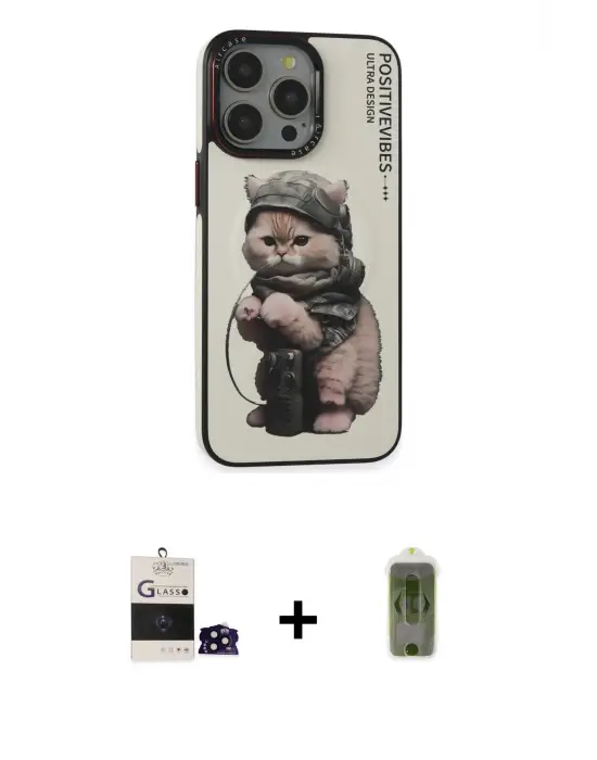 ieg™ iPhone 14 Pro Max Kılıf Siluet Modern Özel Seri - Siyah Joko Magic 5D Hayalet Cam + Bilvis Titan Kamera Lens - SH