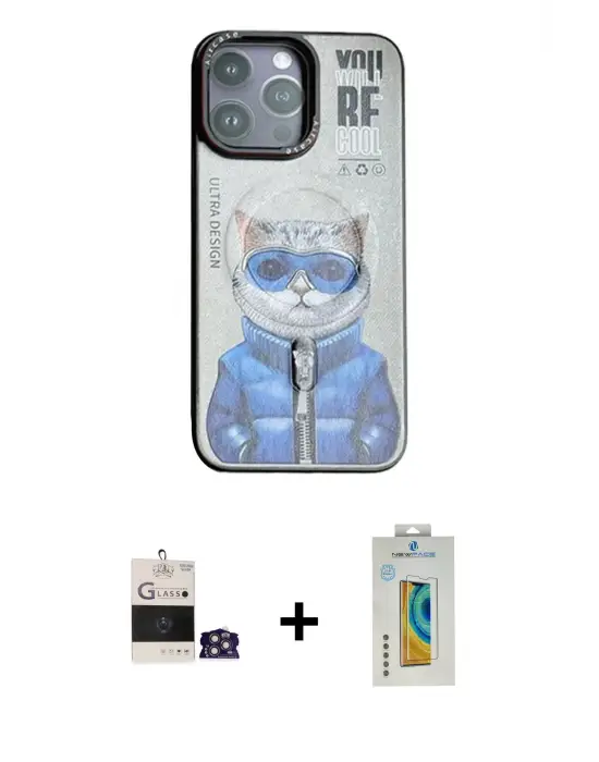 ieg™ iPhone 14 Pro Max Kılıf Siluet Modern Özel Seri - Siyah Polymer Nano Ekran Koruyucu + Bilvis Titan Kamera Lens - GS