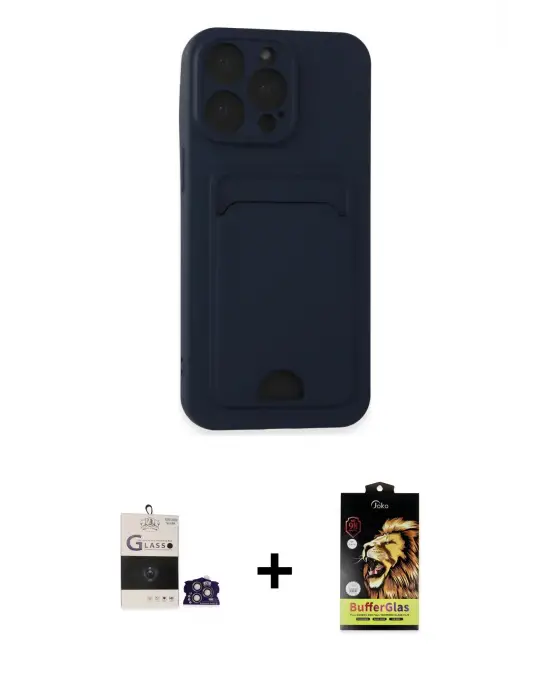 ieg™ iPhone 14 Pro Max Kılıf Vadi Çizgi Prime - Siyah Buffer Cam Ekran Koruyucu + Bilvis Titan Kamera Lens - GS