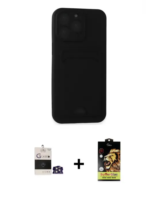 ieg™ iPhone 14 Pro Max Kılıf Vadi Çizgi Prime - Siyah Buffer Cam Ekran Koruyucu + Bilvis Titan Kamera Lens - GS