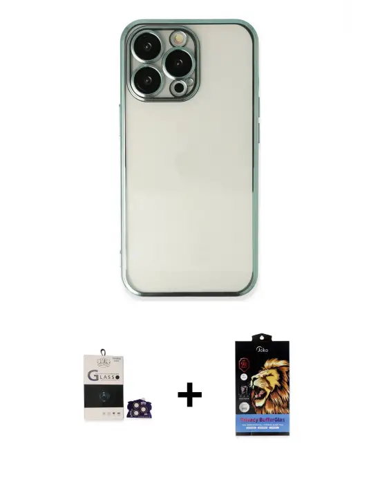 ieg™ iPhone 14 Pro Max Kılıf Vadi Minimal - Siyah Buffer Hayalet Cam Ekran Koruyucu + Bilvis Titan Kamera Lens - GD