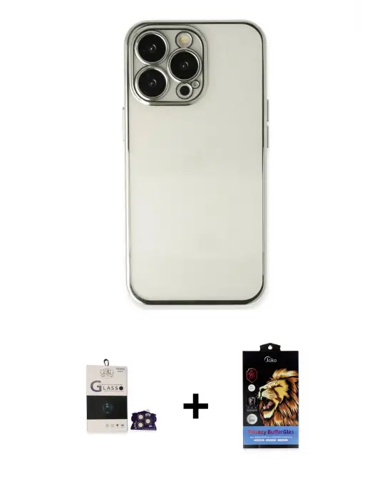 ieg™ iPhone 14 Pro Max Kılıf Vadi Minimal - Siyah Buffer Hayalet Cam Ekran Koruyucu + Bilvis Titan Kamera Lens - GD