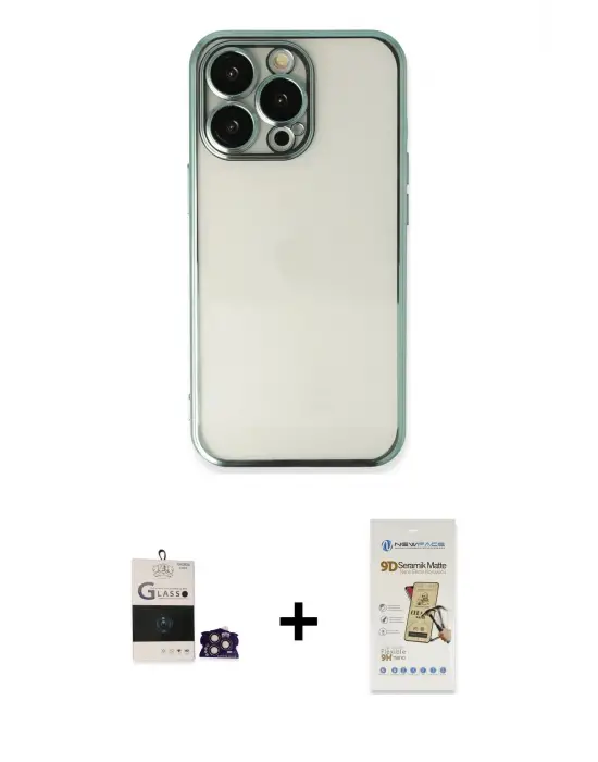 ieg™ iPhone 14 Pro Max Kılıf Vadi Minimal - Siyah Mat Seramik Nano Ekran Koruyucu + Bilvis Titan Kamera Lens - GD