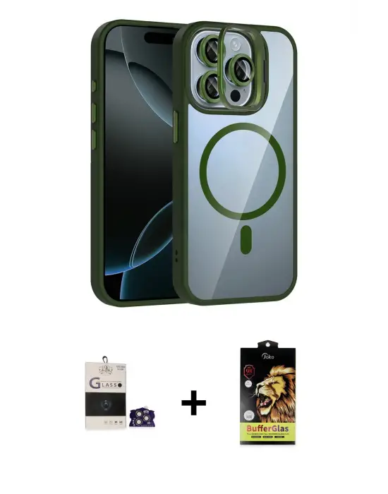 ieg™ iPhone 14 Pro Max Kılıf Yadigar Asil Koleksiyonu - Siyah Buffer Cam Ekran Koruyucu + Bilvis Titan Kamera Lens - GS