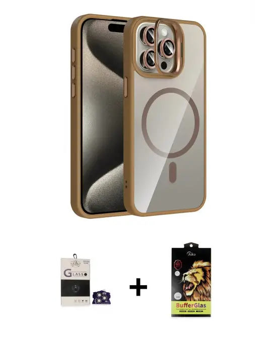 ieg™ iPhone 14 Pro Max Kılıf Yadigar Asil Koleksiyonu - Siyah Buffer Cam Ekran Koruyucu + Bilvis Titan Kamera Lens - GS