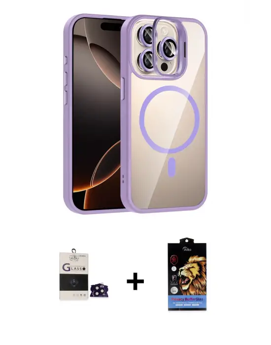 ieg™ iPhone 14 Pro Max Kılıf Yadigar Asil Koleksiyonu - Siyah Buffer Hayalet Cam Ekran Koruyucu + Bilvis Titan Kamera Lens - SH