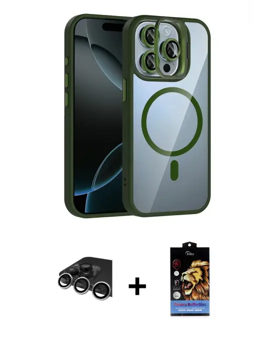 ieg™ iPhone 14 Pro Max Kılıf Yadigar Asil Koleksiyonu - Siyah Buffer Hayalet Cam Ekran Koruyucu + Raze Metal Kamera Lens - GS