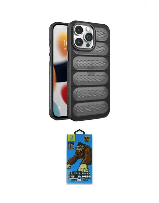 ieg™ iPhone 14 Pro Max Kılıf Yadigar Doku Özel Seri - Siyah 18D Cam Ekran Koruyucu