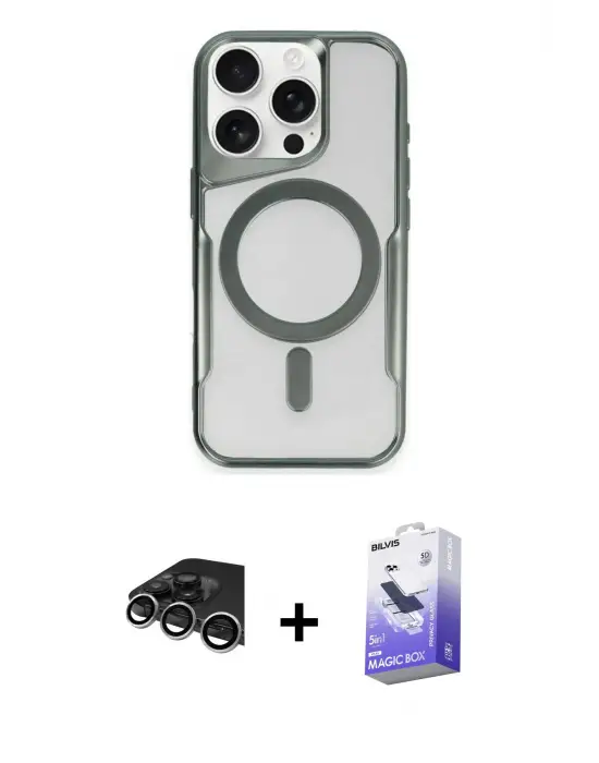 ieg™ iPhone 14 Pro Max Kılıf Yadigar Klasik Özel Seri - Siyah Bilvis 5in1 5D Magic Hayalet Cam Ekran Koruyucu + Raze Metal Kamera Lens - GS