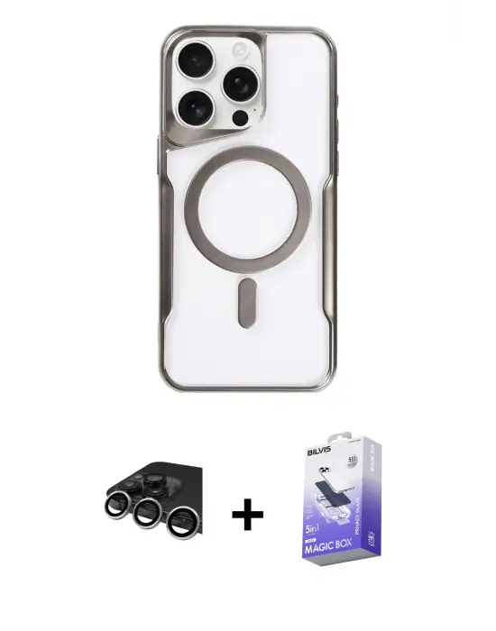 ieg™ iPhone 14 Pro Max Kılıf Yadigar Klasik Özel Seri - Siyah Bilvis 5in1 5D Magic Hayalet Cam Ekran Koruyucu + Raze Metal Kamera Lens - GS