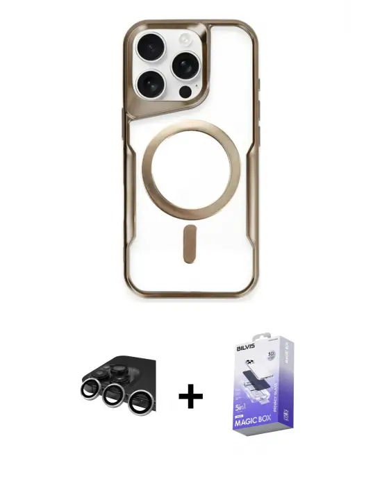 ieg™ iPhone 14 Pro Max Kılıf Yadigar Klasik Özel Seri - Siyah Bilvis 5in1 5D Magic Hayalet Cam Ekran Koruyucu + Raze Metal Kamera Lens - GS