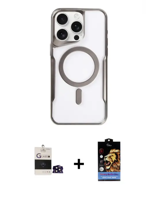 ieg™ iPhone 14 Pro Max Kılıf Yadigar Klasik Özel Seri - Siyah Buffer Hayalet Cam Ekran Koruyucu + Bilvis Titan Kamera Lens - SH
